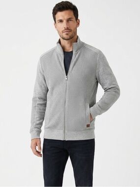 Tom Tailor Men’s Waffle Knit Full Zip Cardigan Sweater | Grey | Size M